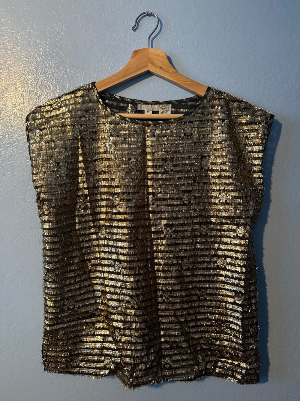 Vintage Savannah Stripe Sleeveless Top - Metallic Gold/Black Made in Hong Kong